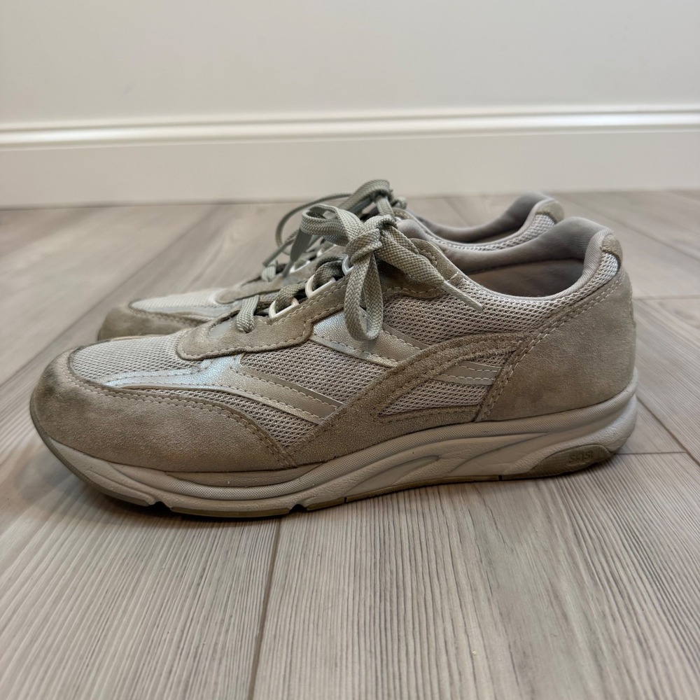 SAS Journey Walking Shoes Gray Silver Mesh Leather Lace Up Sneaker Women's 9.5